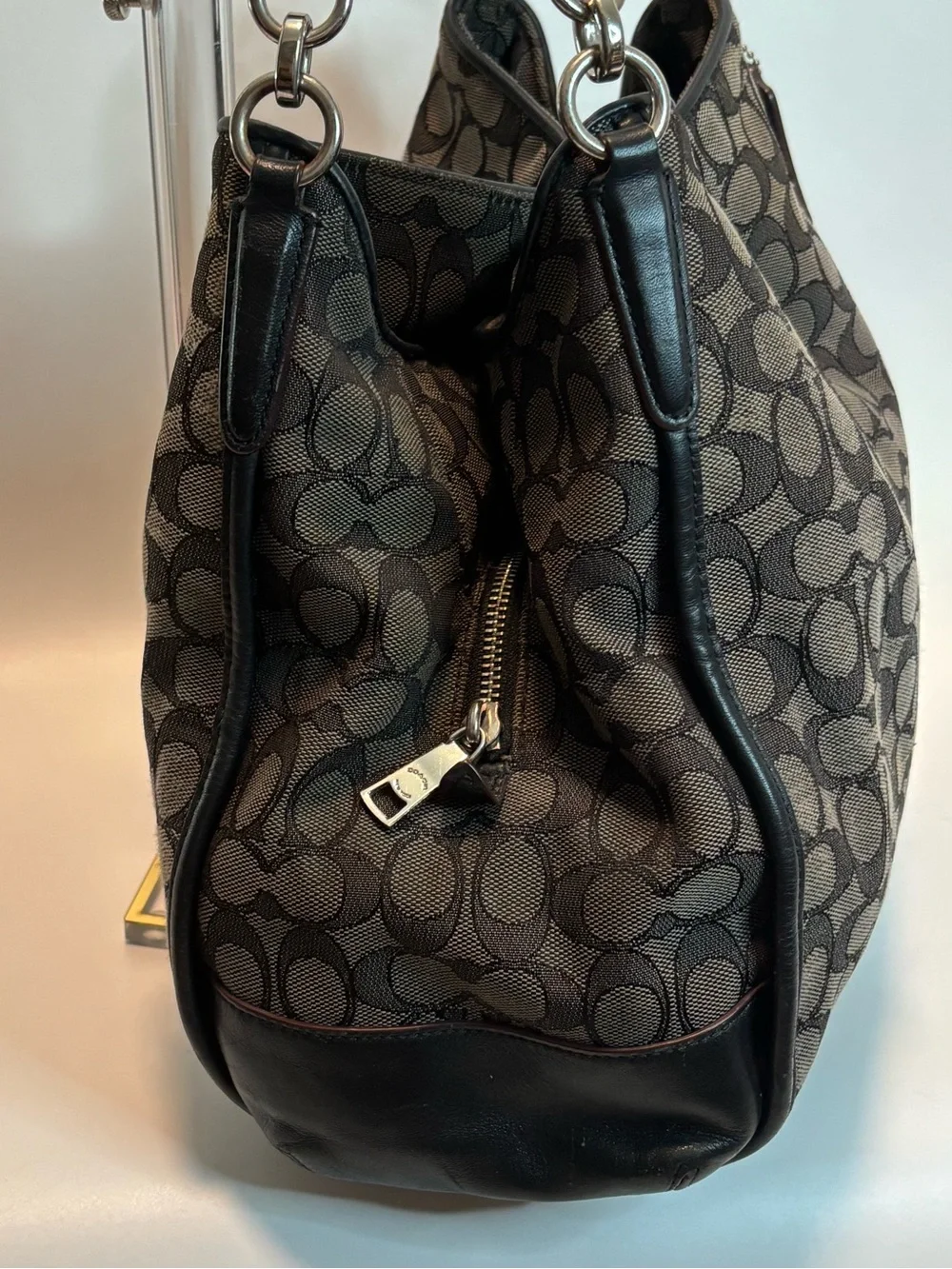 COACH ($385) Phoebe Beige/Dark Brown Jacquard Signature Shoulder Bag AUTHENTIC